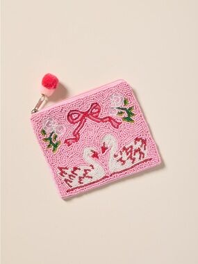 NWT Francesca’s swan Beaded Pink Swan Zip Pouch